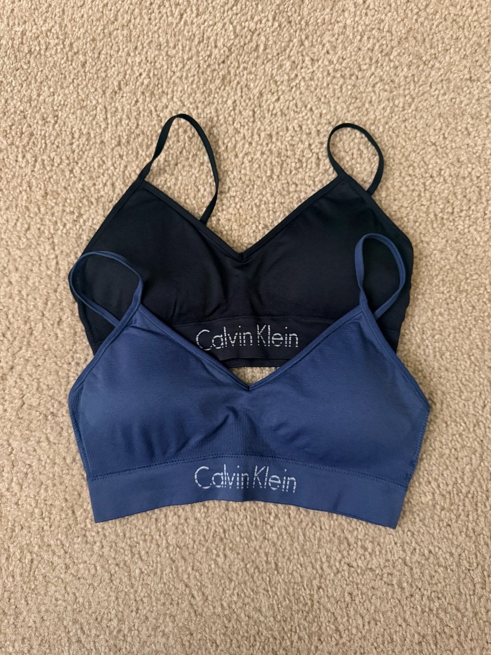 Calvin Klein Black and Navy Seamless Crop Bralettes